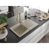 Mexen Cesar 1-Bowl Granite Sink with Drainer and Savita Kitchen Faucet, Beige - 6514-69-672601-50