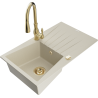 Mexen Cesar 1-Bowl Granite Sink with Drainer and Savita Kitchen Faucet, Beige - 6514-69-672601-50