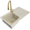 Mexen Cesar granite sink 1-bowl with drainer and Savita kitchen faucet, beige - 6514-69-672601-50