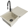 Mexen Cesar granite kitchen sink single-bowl with drainer and Savita kitchen faucet, beige - 6514-69-672601-70