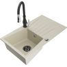 Mexen Cesar granite single-bowl sink with drainer and Savita kitchen faucet, beige - 6514-69-672601-70