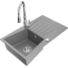 Mexen Cesar 1-bowl granite sink with drainer and Savita kitchen faucet, gray - 6514-71-672601-00