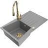 Mexen Cesar 1-chamber granite sink with drainer and Savita kitchen faucet, gray - 6514-71-672601-50