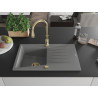 Mexen Cesar 1-bowl granite sink with drainer and Savita kitchen faucet, gray - 6514-71-672601-50