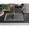 Mexen Cesar 1-chamber granite sink with drainer and Savita kitchen faucet, gray - 6514-71-672601-50