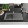 Mexen Cesar granite kitchen sink single-bowl with drainer and Savita kitchen faucet, gray - 6514-71-672601-70
