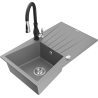 Mexen Cesar granite kitchen sink single-bowl with drainer and Savita kitchen faucet, gray - 6514-71-672601-70