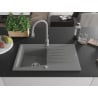 Mexen Cesar 1-compartment granite sink with a drip tray and kitchen mixer tap Savita, Grey - 6514-71-672601-71