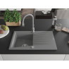 Mexen Cesar granite sink 1-bowl with drainer and kitchen faucet Savita, gray - 6514-71-672601-71