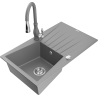 Mexen Cesar granite sink 1-bowl with drainer and kitchen faucet Savita, gray - 6514-71-672601-71