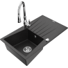 Mexen Cesar 1-bowl granite sink with drainer and Savita kitchen faucet, black/silver metallic - 6514-73-672601-00