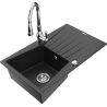 Mexen Cesar 1-compartment granite sink with a drip tray and kitchen mixer tap Savita, Black/Silver metallic - 6514-73-672601-00