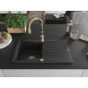 Mexen Cesar 1-bowl granite sink with drainer and Savita kitchen faucet, black/silver metallic - 6514-73-672601-50
