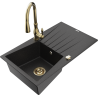 Mexen Cesar 1-bowl granite sink with drainer and Savita kitchen faucet, black/silver metallic - 6514-73-672601-50