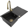 Mexen Cesar granite kitchen sink 1-bowl with drainer and Savita kitchen faucet, black/silver metallic - 6514-73-672601-50