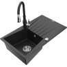 Mexen Cesar Savita Granite Single-Bowl Sink with Drainer and Kitchen Faucet, Black/Silver Metallic - 6514-73-672601-70