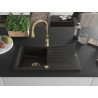 Mexen Cesar granite sink 1-bowl with drainer and kitchen faucet Savita, black/gold metallic - 6514-75-672601-50
