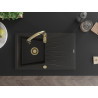 Mexen Cesar granite sink 1-bowl with drainer and kitchen faucet Savita, black/gold metallic - 6514-75-672601-50