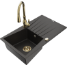 Mexen Cesar granit sink 1-bowl with drainer and Savita kitchen faucet, black/gold metallic - 6514-75-672601-50