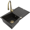 Mexen Cesar granite sink 1-bowl with drainer and kitchen faucet Savita, black/gold metallic - 6514-75-672601-50