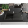 Mexen Cesar granite kitchen sink 1-bowl with drainer and Savita kitchen faucet, black/golden metallic - 6514-75-672601-70-B