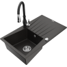Mexen Cesar 1-compartment granite sink with a drip tray and kitchen mixer tap Savita, Black/Gold metallic - 6514-75-672601-70
