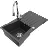 Mexen Cesar 1-bowl granite sink with drainer and Savita kitchen faucet, black speckled - 6514-76-672601-00