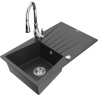 Mexen Cesar granite kitchen sink 1-bowl with drainer and kitchen faucet Savita, speckled black - 6514-76-672601-00