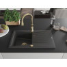Mexen Cesar granite kitchen sink 1-bowl with drainer and Savita kitchen faucet, black speckled - 6514-76-672601-50