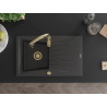 Mexen Cesar granite kitchen sink 1-bowl with drainer and Savita kitchen faucet, black speckled - 6514-76-672601-50