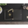 Mexen Cesar granite sink 1-bowl with drainer and Savita kitchen tap, speckled black - 6514-76-672601-50