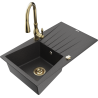 Mexen Cesar granite sink 1-bowl with drainer and Savita kitchen tap, speckled black - 6514-76-672601-50