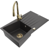Mexen Cesar single-bowl granite sink with drainer and Savita kitchen faucet, black speckled - 6514-76-672601-50