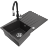 Mexen Cesar single-bowl granite sink with drainer and Savita kitchen tap, speckled black - 6514-76-672601-70
