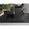 Mexen Cesar 1-bowl granite kitchen sink with drainer and Savita faucet, black - 6514-77-672601-50-B