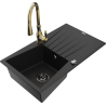 Mexen Cesar granite kitchen sink with 1 bowl, drainer, and Savita kitchen faucet, black - 6514-77-672601-50-B