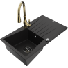 Mexen Cesar granite sink 1-bowl with drainer and Savita kitchen tap, black - 6514-77-672601-50-B