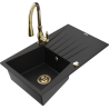 Mexen Cesar 1-bowl granite sink with drainer and Savita kitchen faucet, black - 6514-77-672601-50