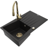Mexen Cesar granite kitchen sink 1-chamber with drainer and Savita kitchen faucet, black - 6514-77-672601-50