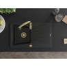 Mexen Cesar 1-bowl granite sink with drainer and Savita kitchen faucet, black - 6514-77-672601-50
