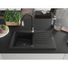 Mexen Cesar granite kitchen sink 1-bowl with drainer and Savita kitchen faucet, black - 6514-77-672601-70-B