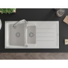 Mexen Andres 1.5-bowl granite sink with drainer and Savita kitchen faucet, white - 6515-20-672601-00