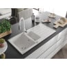 Mexen Andres 1.5-compartment granite sink with a drip tray and kitchen mixer tap Savita, White - 6515-20-672601-20