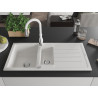 Mexen Andres 1.5-bowl granite sink with drainer and Savita kitchen faucet, white - 6515-20-672601-20