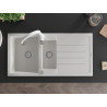 Mexen Andres granite sink 1.5-bowl with drainer and Savita kitchen faucet, white - 6515-20-672601-20