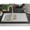 Mexen Andres granite sink 1.5-bowl with drainer and Savita kitchen tap, white - 6515-20-672601-50