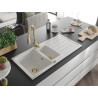 Mexen Andres granite sink 1.5-bowl with drainer and Savita kitchen faucet, white - 6515-20-672601-50