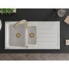 Mexen Andres 1.5-bowl granite sink with drainer and Savita kitchen faucet, white - 6515-20-672601-50
