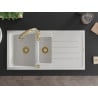 Mexen Andres granite sink 1.5-bowl with drainer and Savita kitchen tap, white - 6515-20-672601-50