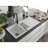 Mexen Andres granite kitchen sink 1.5-bowl with drainer and Savita kitchen faucet, white - 6515-20-672601-70